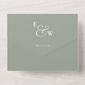 Sage Groen Minimalistische Monogram QR Code Trouwe All In One Uitnodiging (Achterkant)