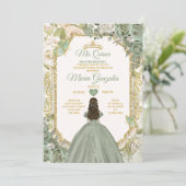 Sage Groen Mis Quince 15 Anos Gouden Kroon Vlinder Kaart (Staand voorkant)