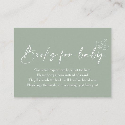 Sage Groen Modern Baby shower Boeken voor Baby Informatiekaartje (Voorkant)
