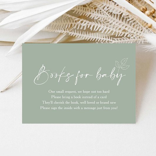 Sage Groen Modern Baby shower Boeken voor Baby Informatiekaartje