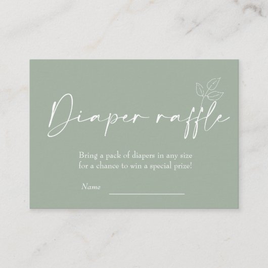 Sage Groen Modern Baby shower Luier Raffle Informatiekaartje (Voorkant)