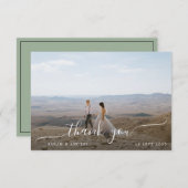 Sage Groen Modern Border Fotoscript Bruiloft Bedankkaart (Voorkant / Achterkant)