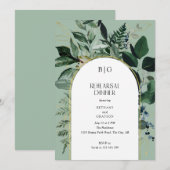 Sage Groen Modern Botanisch Repetitie Diner Kaart (Voorkant / Achterkant)