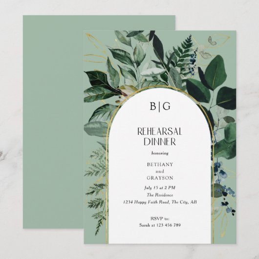 Sage Groen Modern Botanisch Repetitie Diner Kaart (Voorkant / Achterkant)