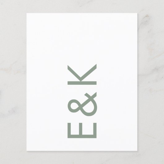 Sage Groen Modern Budget Monogram Bruiloft Flyer (Achterkant)