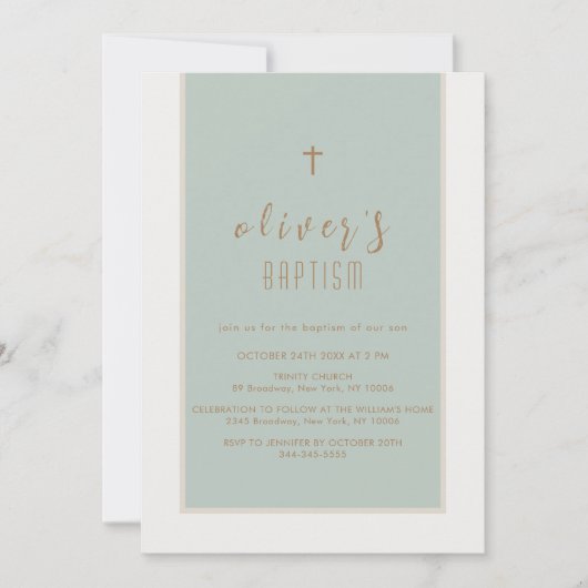Sage Groen Modern Cross doopfoto doop Kaart (Voorkant)