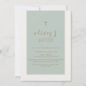 Sage Groen Modern Cross Doopjongen Doop Kaart (Voorkant)