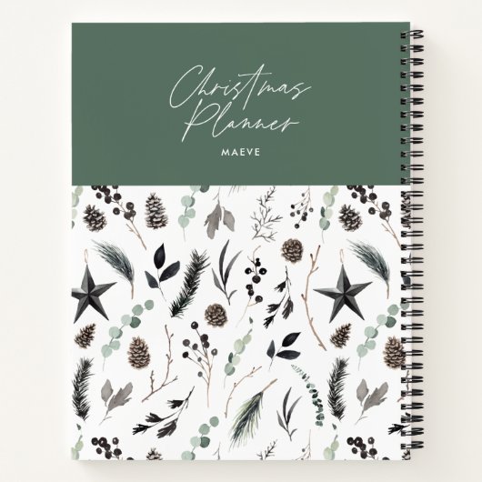 Sage groen modern eenvoudig elegant script kerst notitieboek (Achterkant)