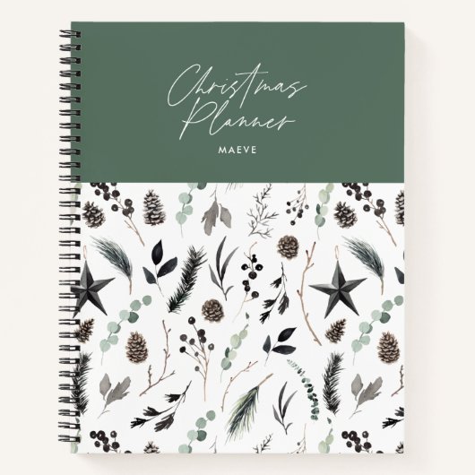 Sage groen modern eenvoudig elegant script kerst notitieboek (Voorkant)