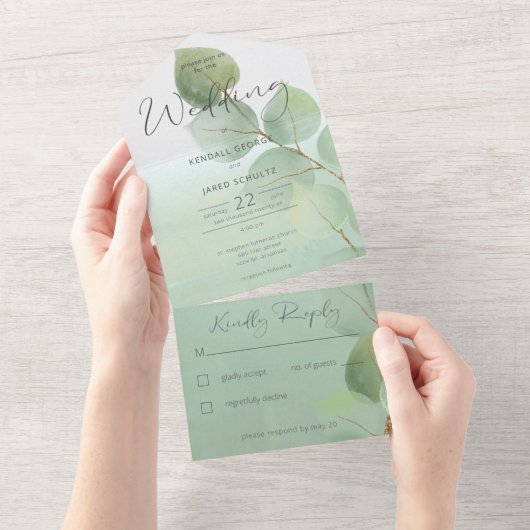 Sage Groen Modern Eucalyptus Geen Diner All In One Uitnodiging (Afscheurbaar)