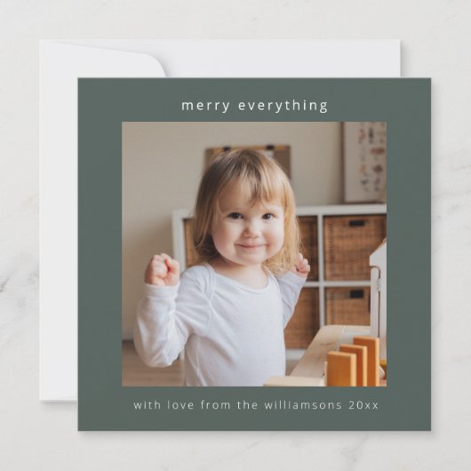 Sage Groen Modern Merry Alles 2 Photo Square Feestdagenkaart (Voorkant)