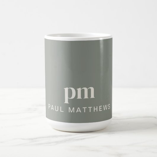Sage Groen Modern Minimaal Aangepast Monogram en N Koffiemok (Center)