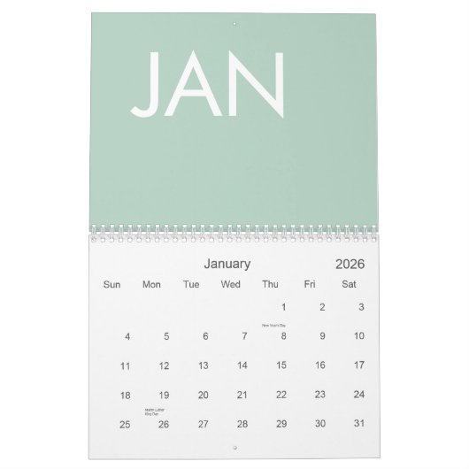 Sage Groen Modern Minimalistisch Kalender (Jan 2026)