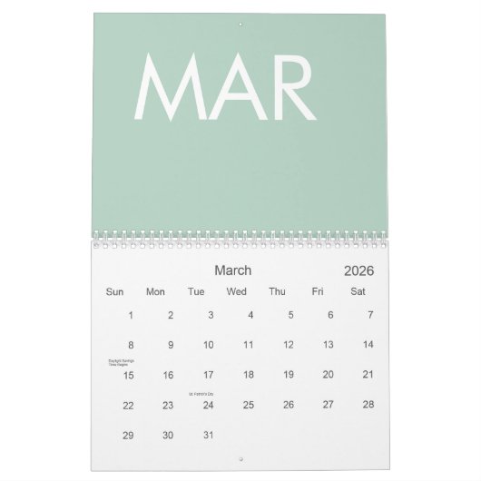 Sage Groen Modern Minimalistisch Kalender (Mar 2026)