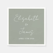 Sage Groen Modern Minimalistisch Script Bruiloft Servet (Voorkant)