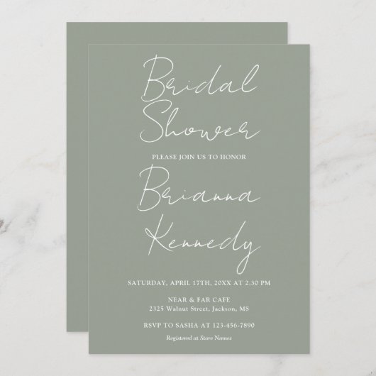 Sage Groen Modern Minimalistisch Script Vrijgezell Kaart (Voorkant / Achterkant)