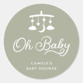 Sage Groen Modern OH Baby shower Ronde Sticker (Voorkant)