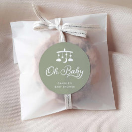 Sage Groen Modern OH Baby shower Ronde Sticker