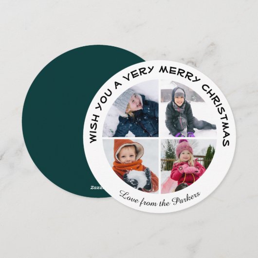 Sage Groen Modern Script 4 Foto Minimalistische Ci Feestdagenkaart (Voorkant / Achterkant)