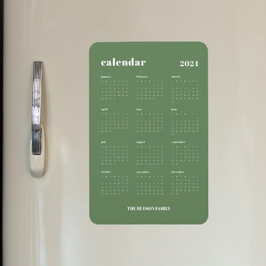 Sage Groen Modern Volledig Jaar 2024 Kalender Magneet