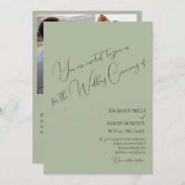 Sage Groen Moderne Aangepaste Fotocollage Bruiloft Kaart