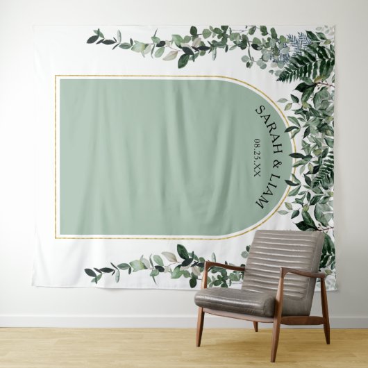 Sage Groen Moderne boog Groen bruiloft achtergrond Wandkleed (In Situ (horizontaal))