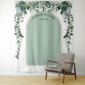 Sage Groen Moderne boog Groen bruiloft achtergrond Wandkleed (In situ)