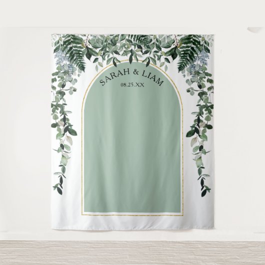 Sage Groen Moderne boog Groen bruiloft achtergrond Wandkleed (Voorkant)