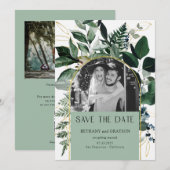 Sage Groen Moderne elegante QR-code Botanische fot Save The Date (Voorkant / Achterkant)