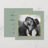 Sage Groen Moderne Foto Gouden Harten Bruiloft Kaart (Voorkant / Achterkant)