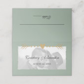 Sage Groen Moderne Foto Gouden Harten Bruiloft Plaatskaartje (Buitenkant ongevouwen)