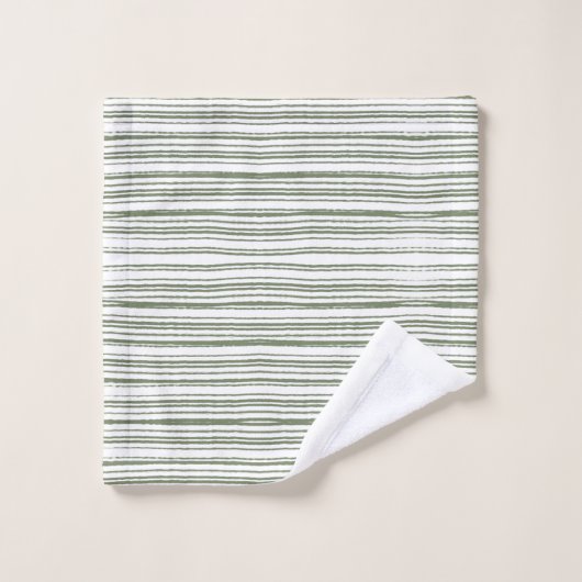 Sage Groen Moderne Minimalistische Gestreepte Hand Bad Handdoek (Wasdoekje)