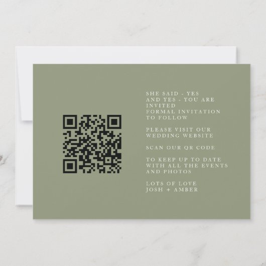 Sage Groen Moderne QR Code Foto Opslaan De Datum Save The Date (Achterkant)