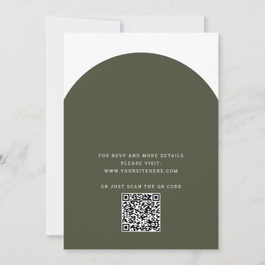 Sage groen moderne typografie boog bruiloft + QR Kaart (Achterkant)