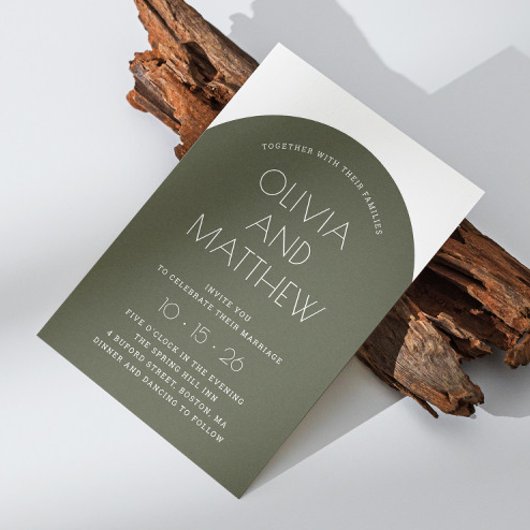 Sage groen moderne typografie boog bruiloft + QR Kaart