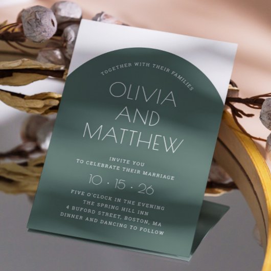 Sage groen moderne typografie boog bruiloft + QR Kaart