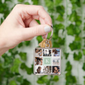 Sage Groen Monogram 8 Fotocollage Sleutelhanger (Hand)
