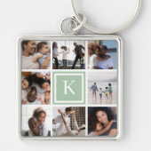 Sage Groen Monogram 8 Fotocollage Sleutelhanger (Voorkant)