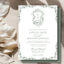 Sage Groen Monogram Bloemen  Crest Bruiloft