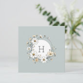 Sage Groen Monogram Boho Bloemen Gepersonaliseerd Bedankkaart (Staand voorkant)