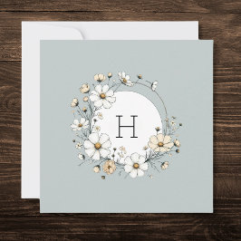Sage Groen Monogram Boho Bloemen Gepersonaliseerd Bedankkaart