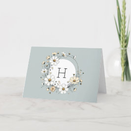 Sage Groen Monogram Boho Bloemen Gepersonaliseerd Bedankkaart