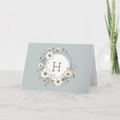Sage Groen Monogram Boho Bloemen Gepersonaliseerd Bedankkaart (Voorkant)