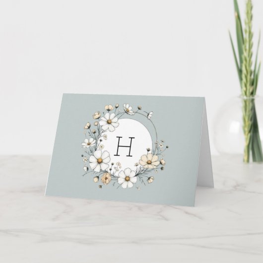 Sage Groen Monogram Boho Bloemen Gepersonaliseerd Bedankkaart (Voorkant)
