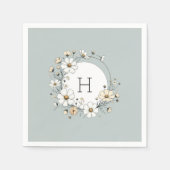 Sage Groen Monogram Boho Bloemen Gepersonaliseerd Servet (Voorkant)