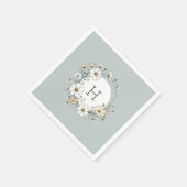 Sage Groen Monogram Boho Bloemen Gepersonaliseerd Servet (Hoek)