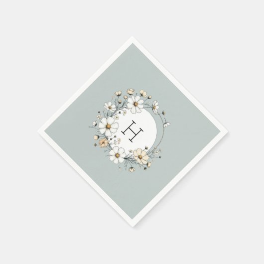 Sage Groen Monogram Boho Bloemen Gepersonaliseerd Servet (Hoek)