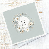 Sage Groen Monogram Boho Bloemen Gepersonaliseerd Servet