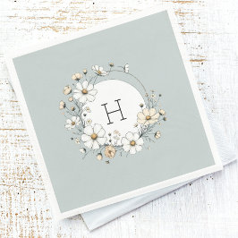 Sage Groen Monogram Boho Bloemen Gepersonaliseerd Servet