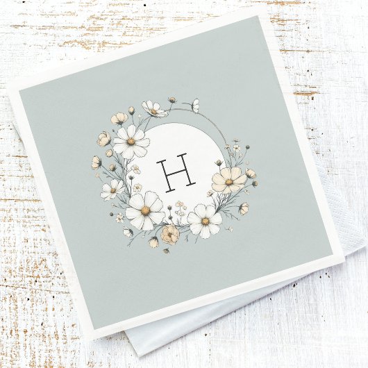 Sage Groen Monogram Boho Bloemen Gepersonaliseerd Servet